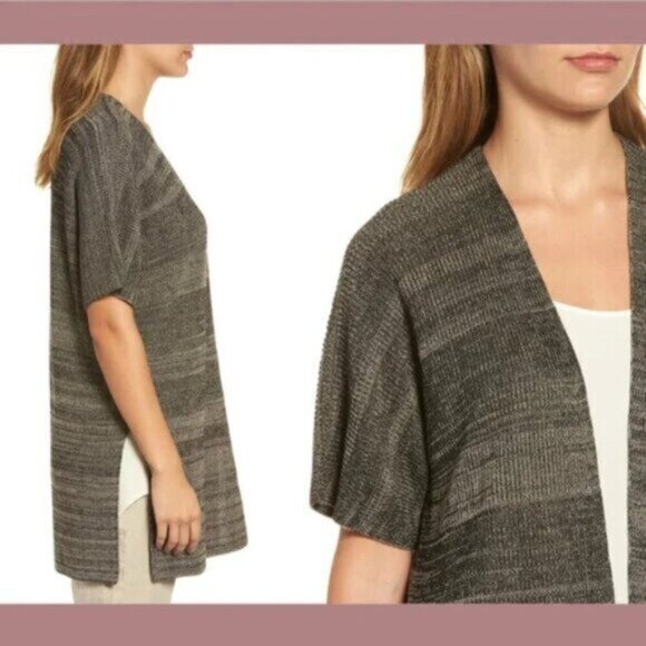 Eileen Fisher Knit Tencel Kimono Cardigan Womens Small / Medium Black Gray $298 - Picture 3 of 14